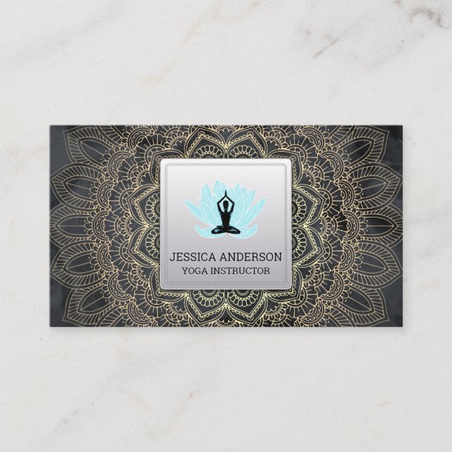 Gold Mandala Pattern | Lotus Pose Business Card (Front)