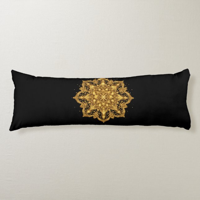 Gold Mandala Pillow Luxury Decorative Throw (Front)