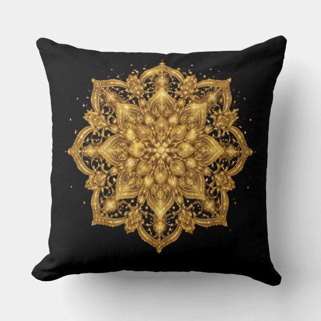 Gold Mandala Pillow Luxury Decorative Throw  (Front)