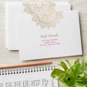 Gold mandala pink addressed envelope