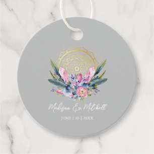 Gold Mandala Pink Crystal Boho Handfasting Wedding Favour Tags