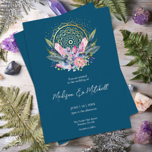 Gold Mandala Pink Crystal Boho Handfasting Wedding Invitation