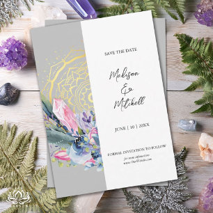Gold Mandala Pink Crystal Boho Handfasting Wedding Save The Date