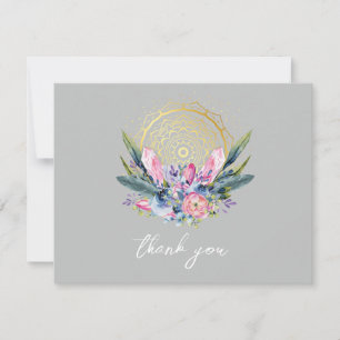 Gold Mandala Pink Crystal Boho Handfasting Wedding Thank You Card