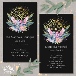Gold Mandala Pink Crystals Psychic Spa Spiritual Business Card