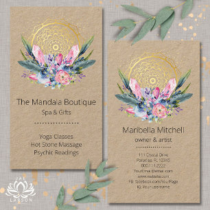 Gold Mandala Pink Crystals Psychic Spa Spiritual Business Card