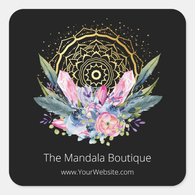 Gold Mandala Pink Crystals Psychic Spiritual Photo Square Sticker (Front)