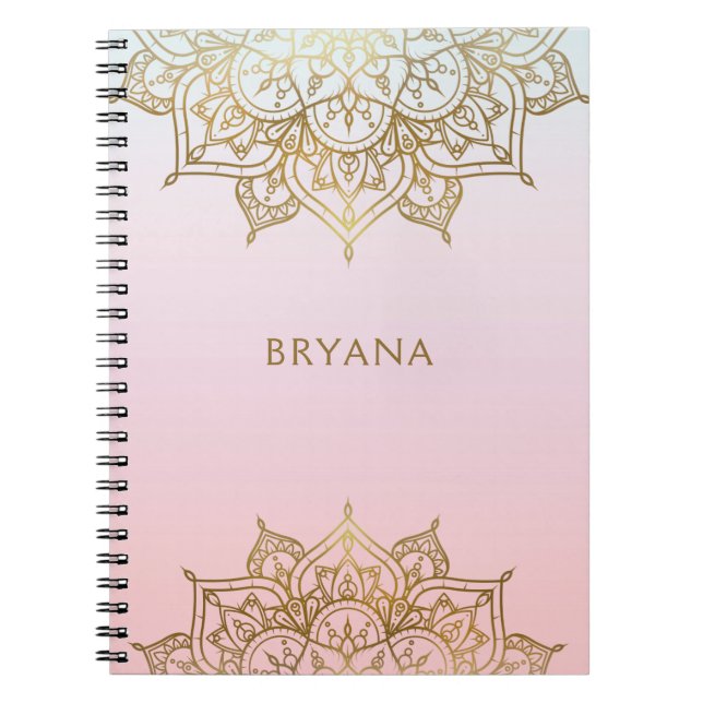 Gold Mandala Pink Peach Chic Glamour Modern Glam Notebook (Front)