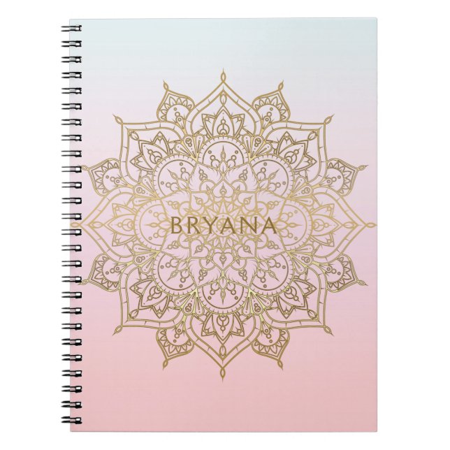 Gold Mandala Pink Peach Chic Glamour Modern Glam Notebook (Front)
