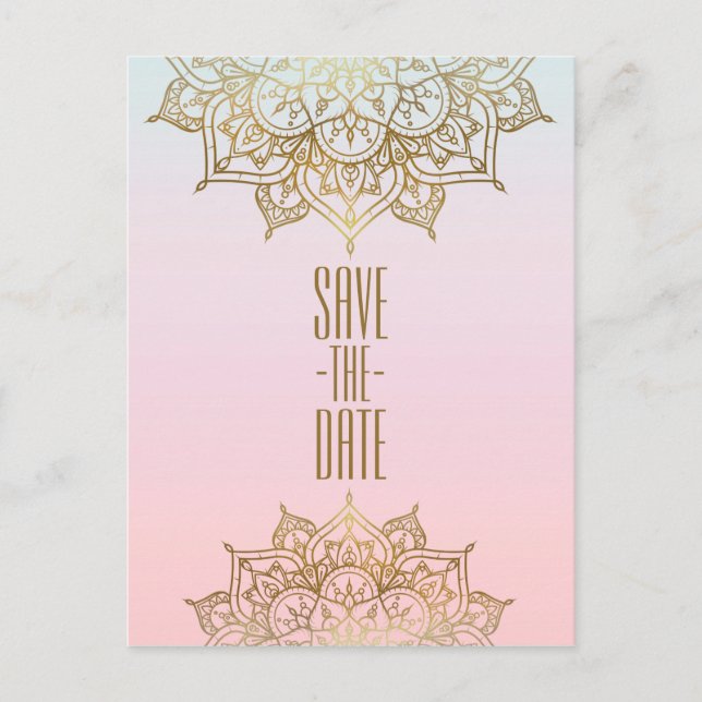 Gold Mandala Pink Peach Elegant Chic Save the Date Announcement Postcard (Front)