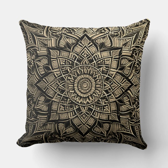 Gold Mandala Throw Pillow (Front)