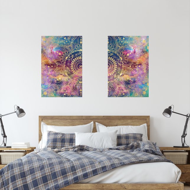 Gold Mandala Watercolor Colourful Nebula (Bedroom)