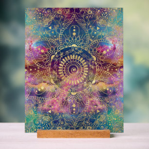 Gold Mandala Watercolor Colourful Nebula Acrylic Sign