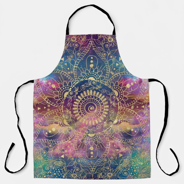 Gold Mandala Watercolor Colourful Nebula Apron (Front)