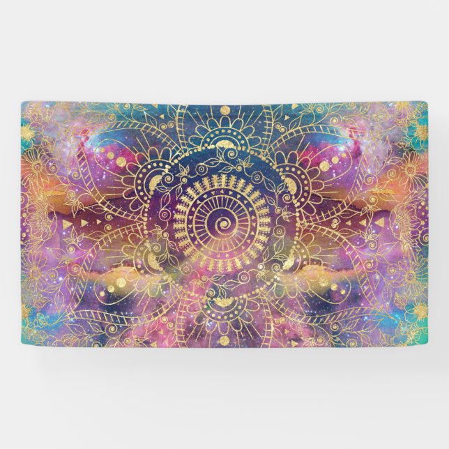 Gold Mandala Watercolor Colourful Nebula Banner (Horizontal)