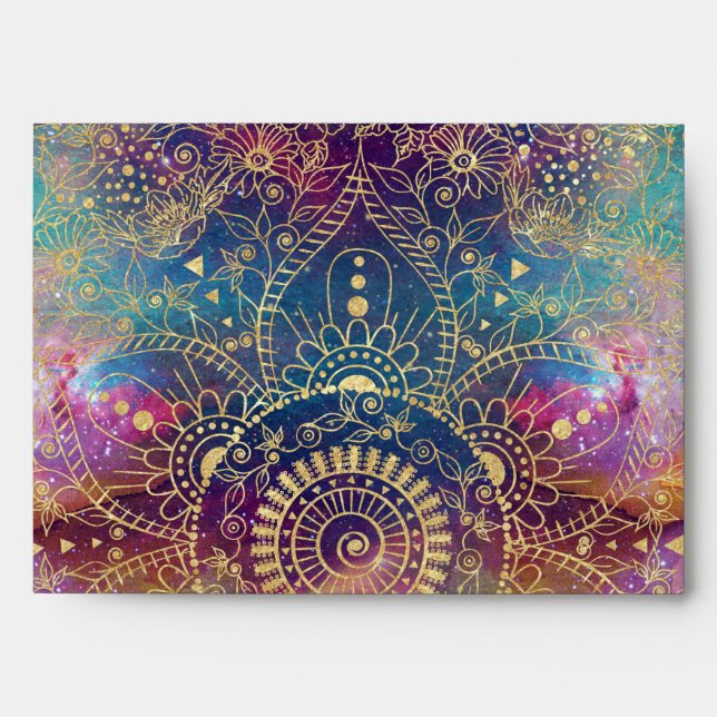 Gold Mandala Watercolor Colourful Nebula Envelopes (Front)