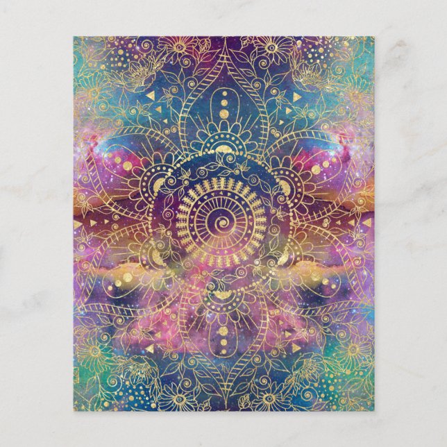 Gold Mandala Watercolor Colourful Nebula Flyer (Front)