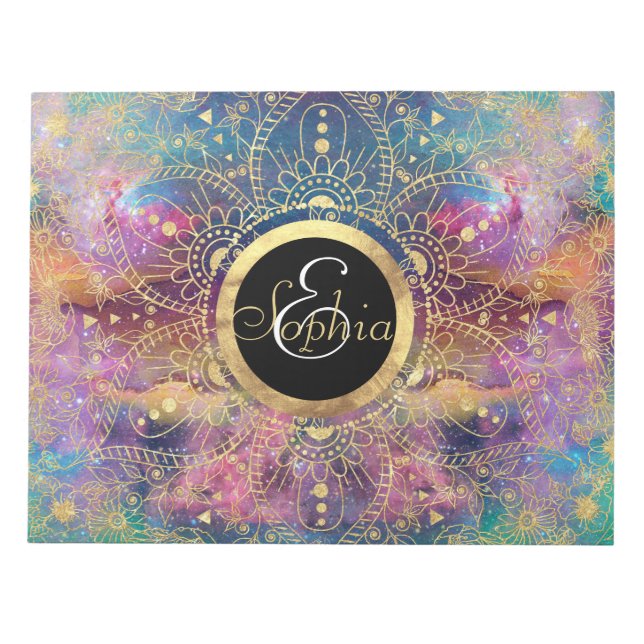 Gold Mandala Watercolor Colourful Nebula Notepad (Front)