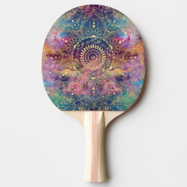 Gold Mandala Watercolor Colourful Nebula Ping Pong Paddle (Front)