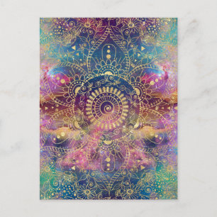 Gold Mandala Watercolor Colourful Nebula Postcard