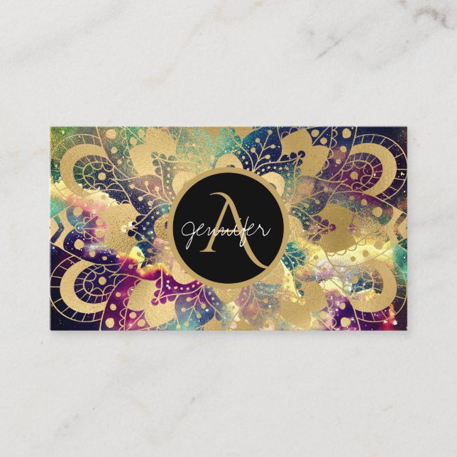 Gold mandala watercolor nebula  business card (Front)