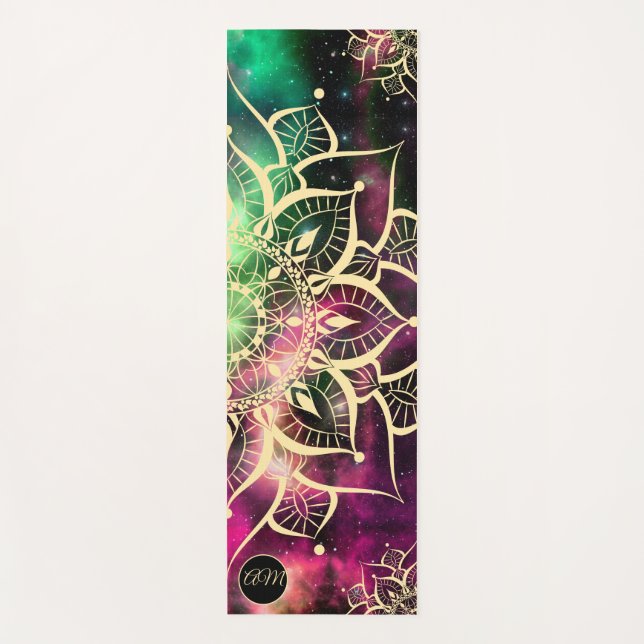 Gold Mandala Watercolor Nebula Initials Yoga Mat (Front)