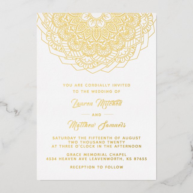 Gold Mandala Wedding Foil Invitation (Front)