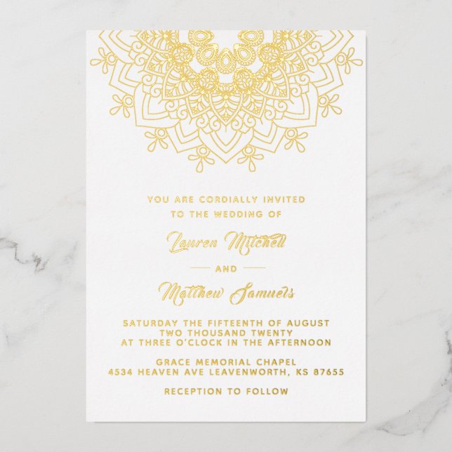 Gold Mandala Wedding Foil Invitation (Front)