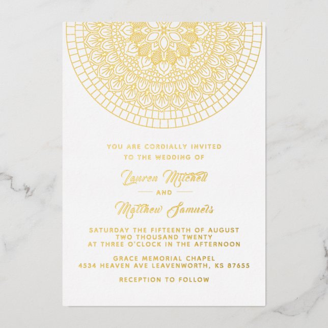 Gold Mandala Wedding Foil Invitation (Front)