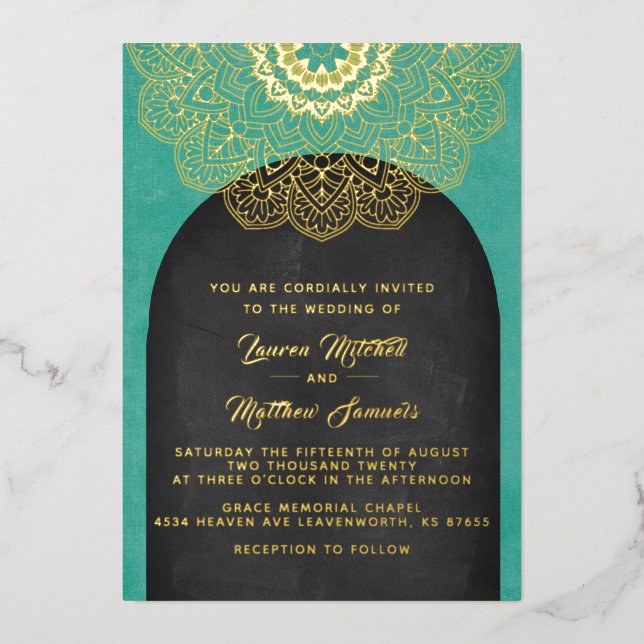 Gold Mandala Wedding Foil Invitation (Front)
