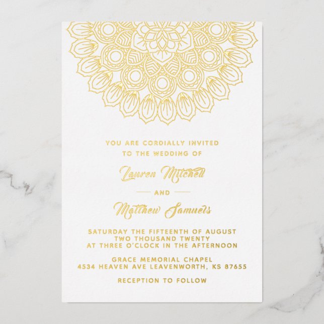 Gold Mandala Wedding Foil Invitation (Front)