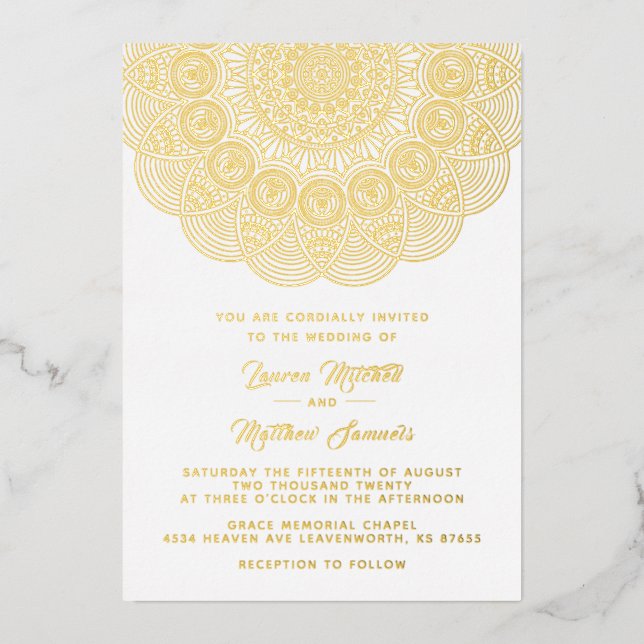 Gold Mandala Wedding Foil Invitation (Front)