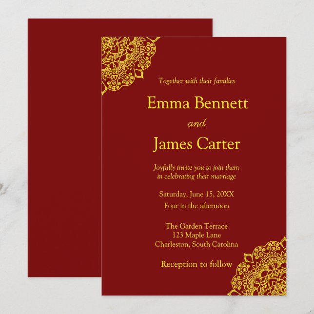 Gold mandala wedding invitaion (Front/Back)
