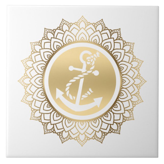 Gold Mandala & White Boat Anchor Tile (Front)