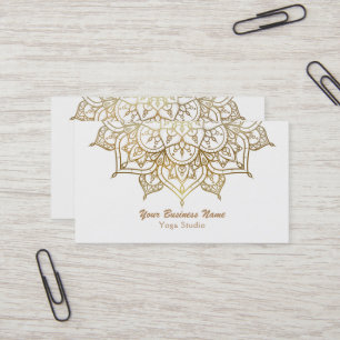 Gold Mandala White Chic Classy Modern Yoga Business Card