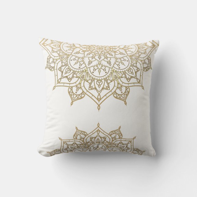 Gold Mandala White Chic Glamour Modern Glam Cushion (Front)