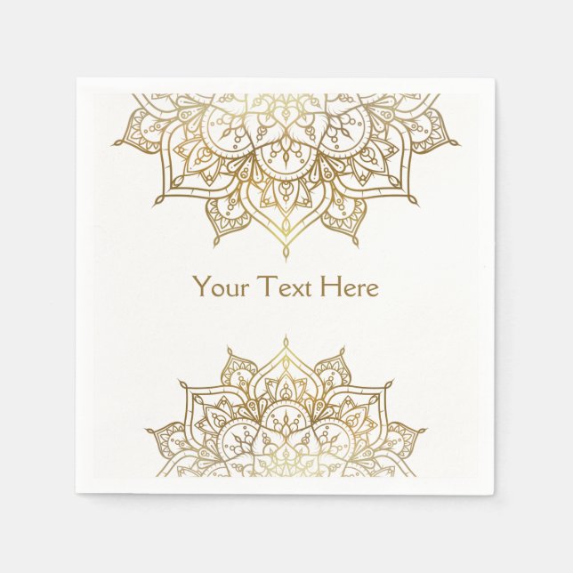 Gold Mandala White Chic Modern Glam Party Napkin (Front)