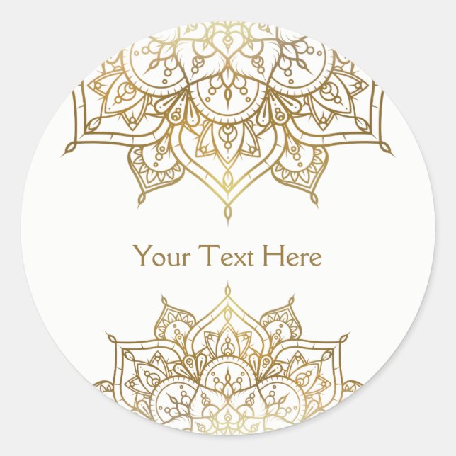 Gold Mandala White Classy Modern Wedding Favour Classic Round Sticker (Front)