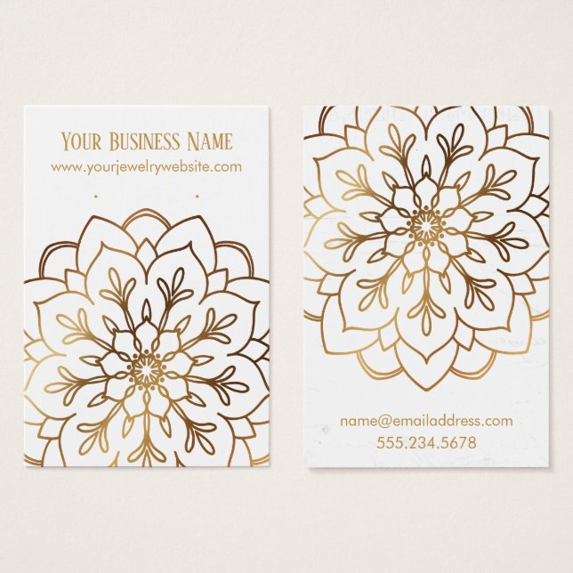 Gold Mandala & White Earring Holder Display Cards (Front & Back)