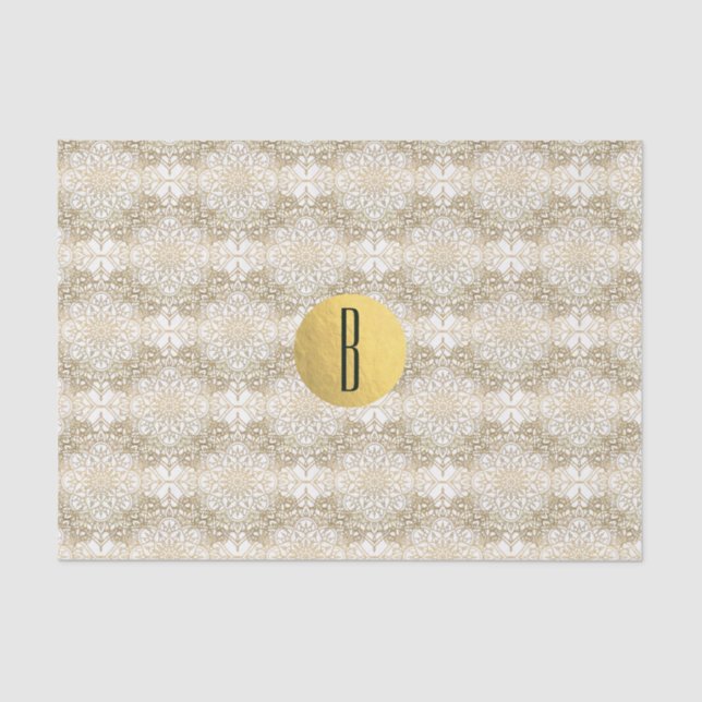 Gold Mandala & White Elegant Chic Monogram Modern Tissue Paper (Front)