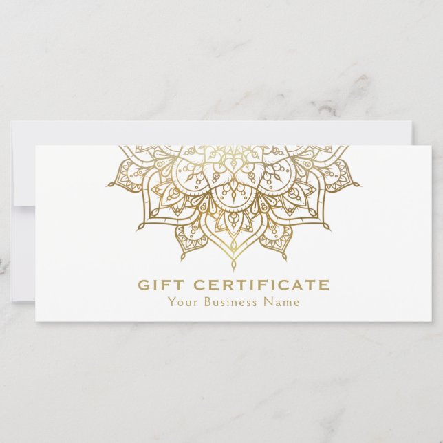 Gold Mandala White Minimal Modern Gift Certificate (Front)