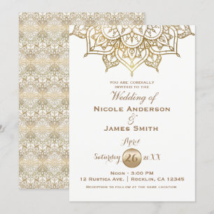 Gold Mandala White Modern Elegant Minimal Wedding Invitation