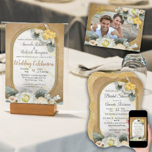 Gold Mandalas of Various Geometric Circle photo RSVP Card