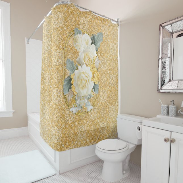 Gold Mandalas of various Geometric Circle repeats Shower Curtain (In Situ)