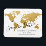 Gold Map Destination Wedding Save the Date Magnet<br><div class="desc">EASILY MOVE THE HEART ON THE MAP TO YOUR WEDDING DESTINATION on our authentic-looking faux gold foil world map to create your destination wedding save the date magnet that will look amazing on the fridge. —— Click CUSTOMIZE FURTHER to move the heart, change the background and text color, change fonts,...</div>