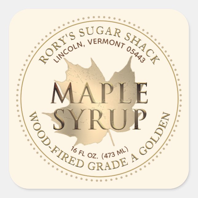 Gold Maple Leaf Maple Syrup Editable Label (Front)