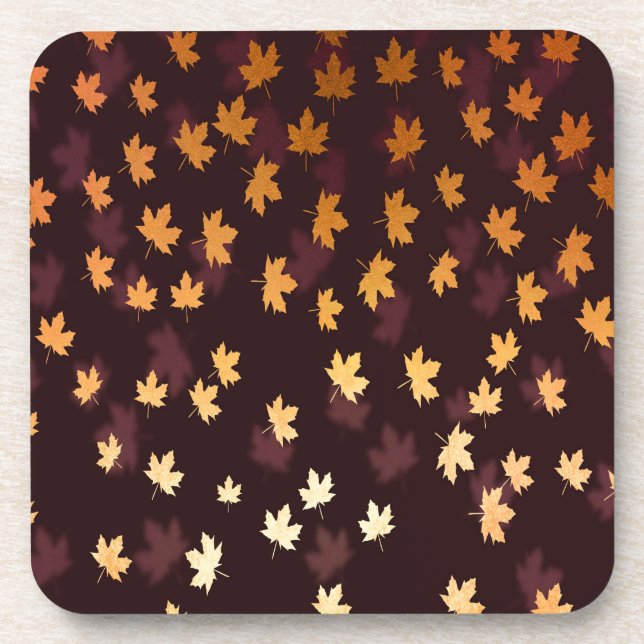 Gold Maple Leaf on dark red Coaster (Front)
