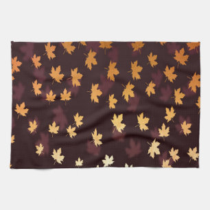 Gold Maple Leaf on dark red Tea Towel
