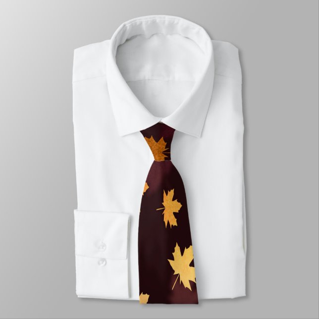 Gold Maple Leaf on dark red Tie (Tied)