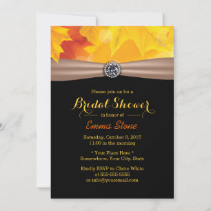 Gold Maple Leaves & Diamond Autumn Bridal Shower Invitation